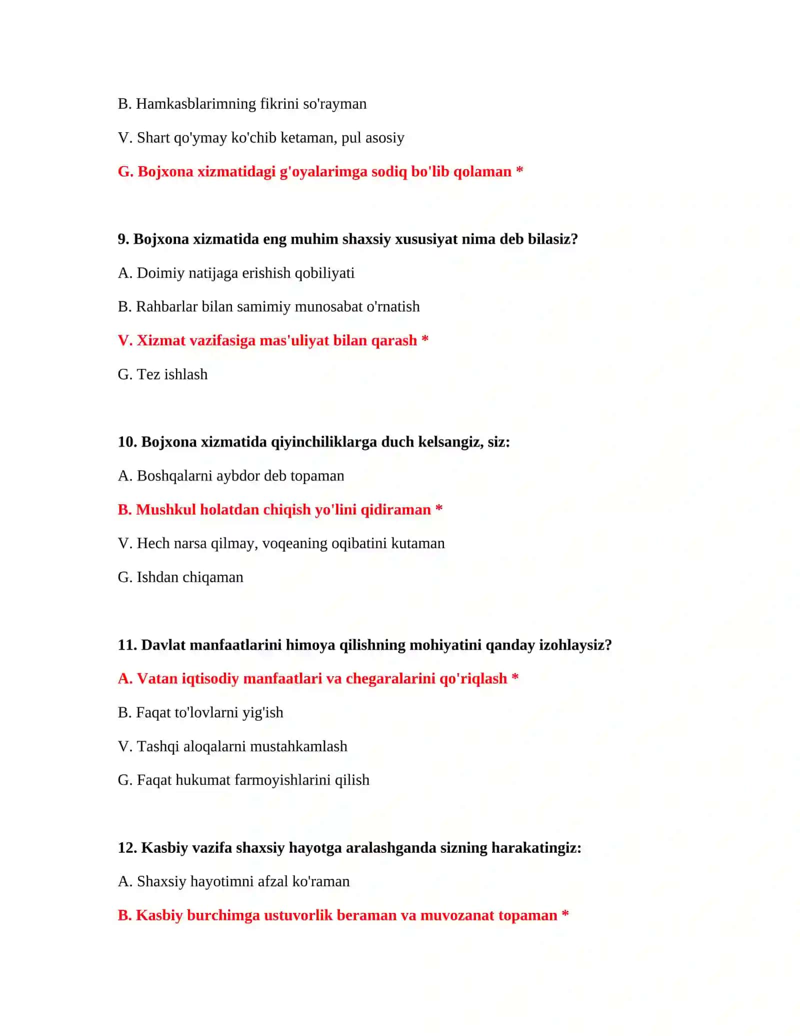 Bojxona suhbat testlari 4