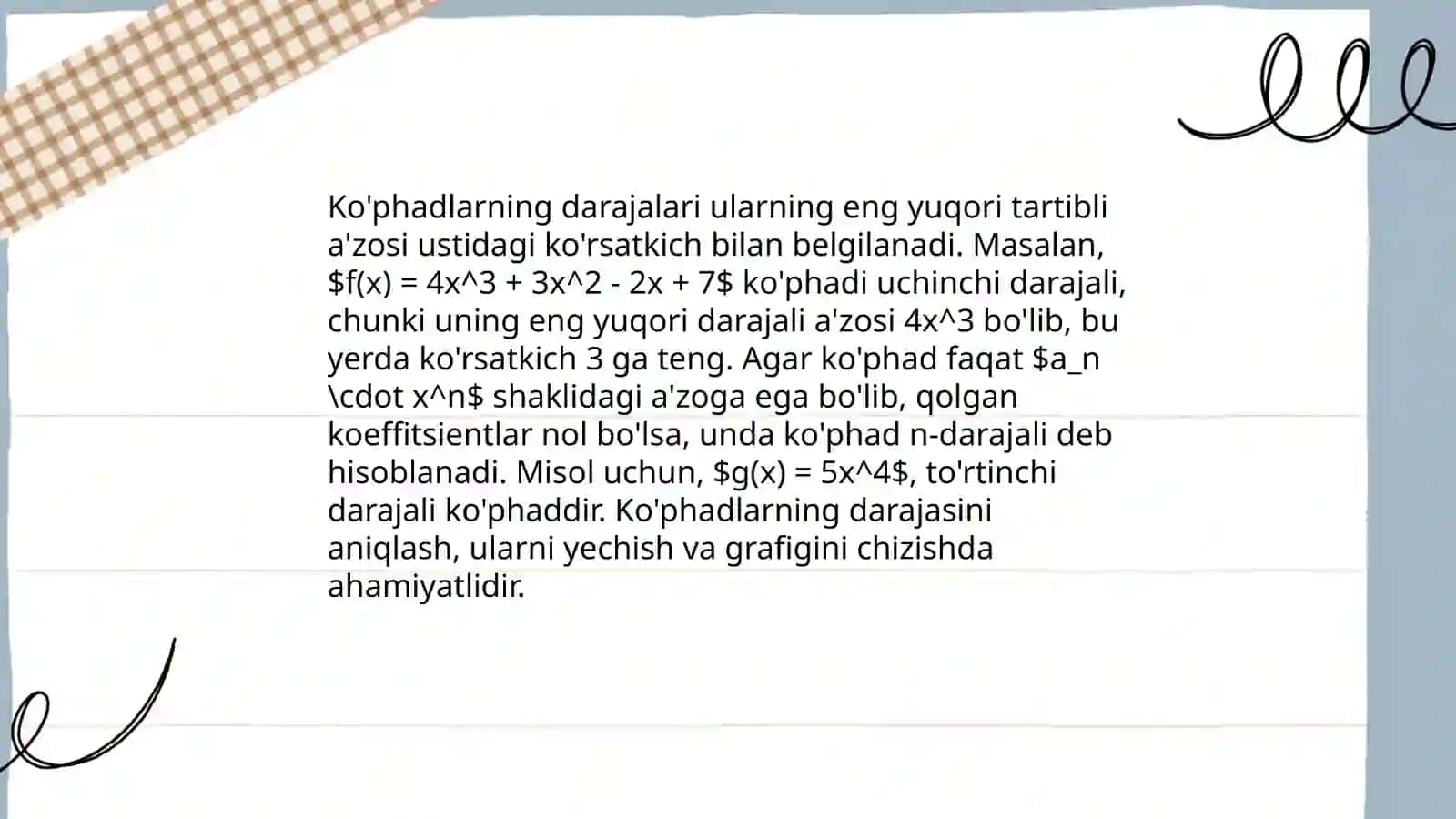 Ko'phadlarni qoldiqlari bo'lish formulasi 4