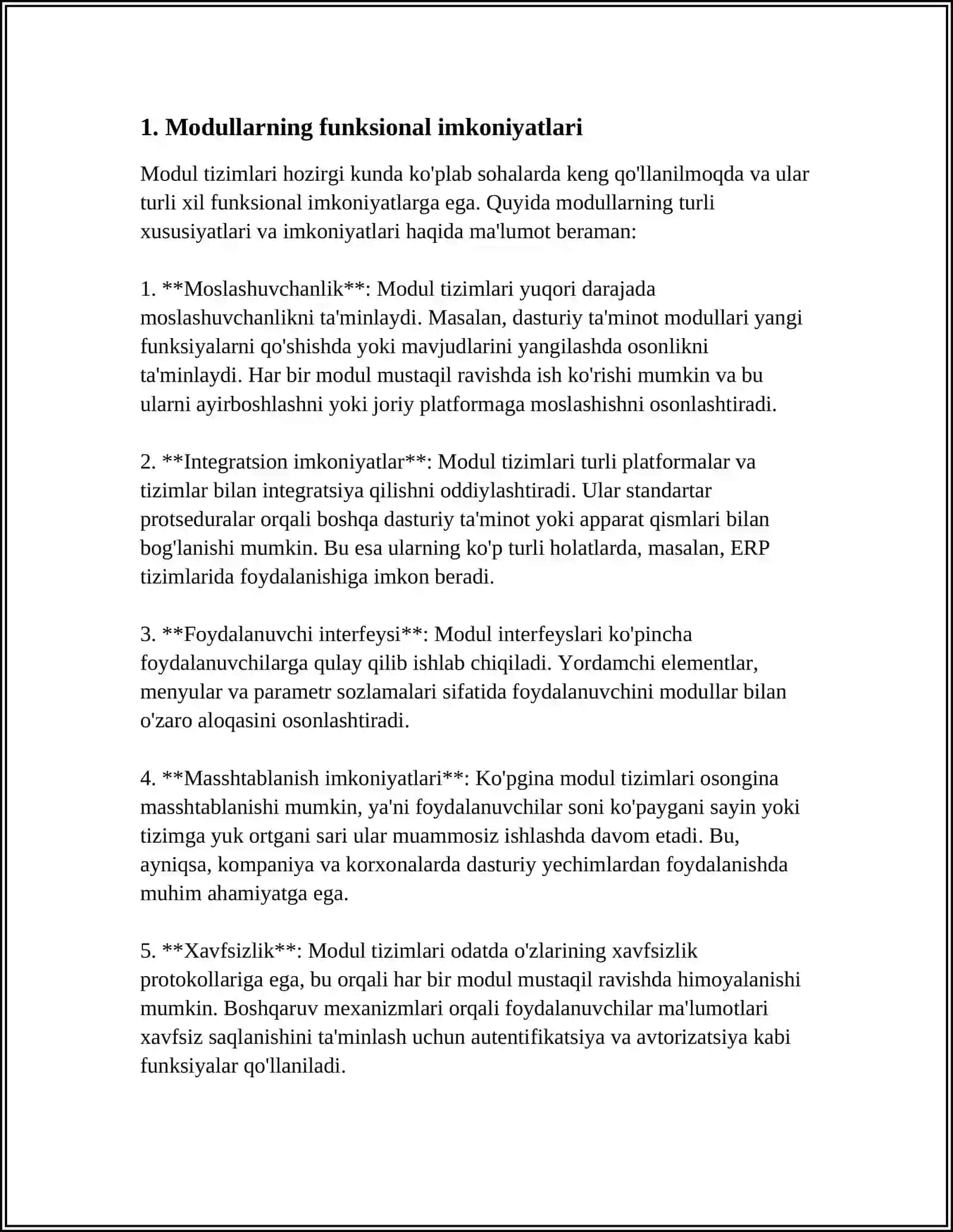 NOSTANDART MODULLARNI YARATISH VA ULARNI DASTURDA BELGILANGAN VAZIFALARNING IJROSINI TA'MINLASH 4