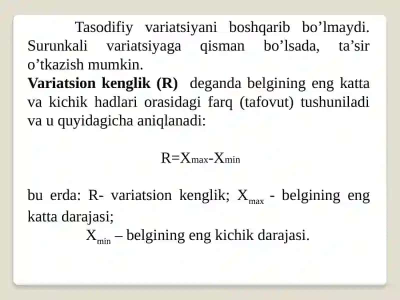 STATISTIKA FANIDAN STATISTIKADA VARIATSIYANI BAHOLASH USULLARI VA DISPERSION TAHLIL ASOSLARI 4