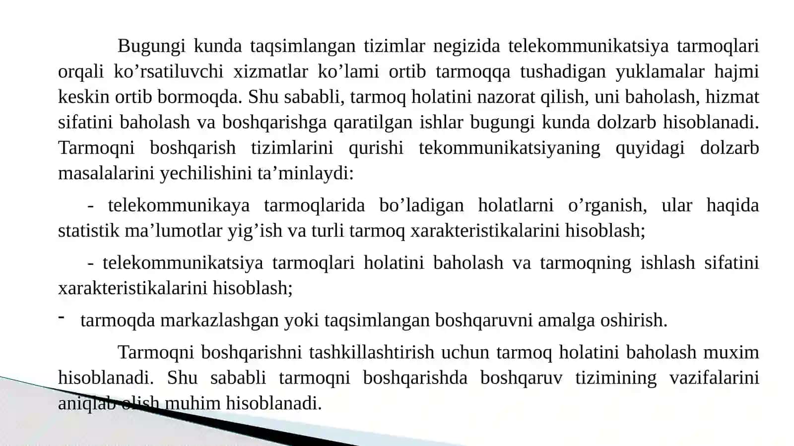 Taqsimlangan Tizimlar Telekommunikatsiya texnologiyalari Kuzgisemestr2019 4