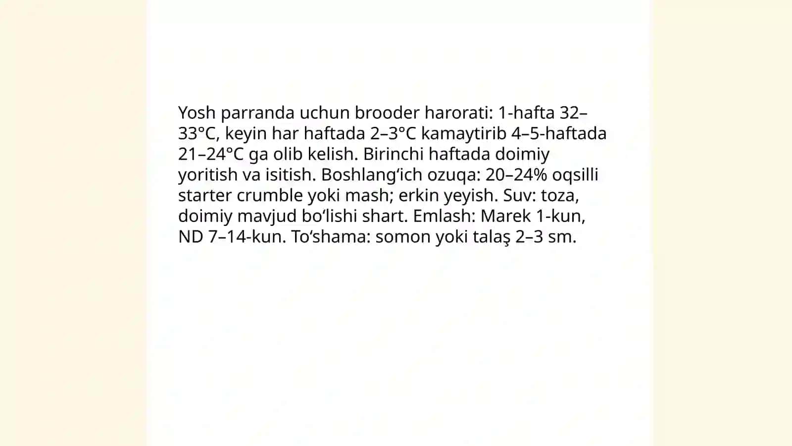 Parandalarni parvarish qilish va ularning sutkalik oziq- ovqatlari 4