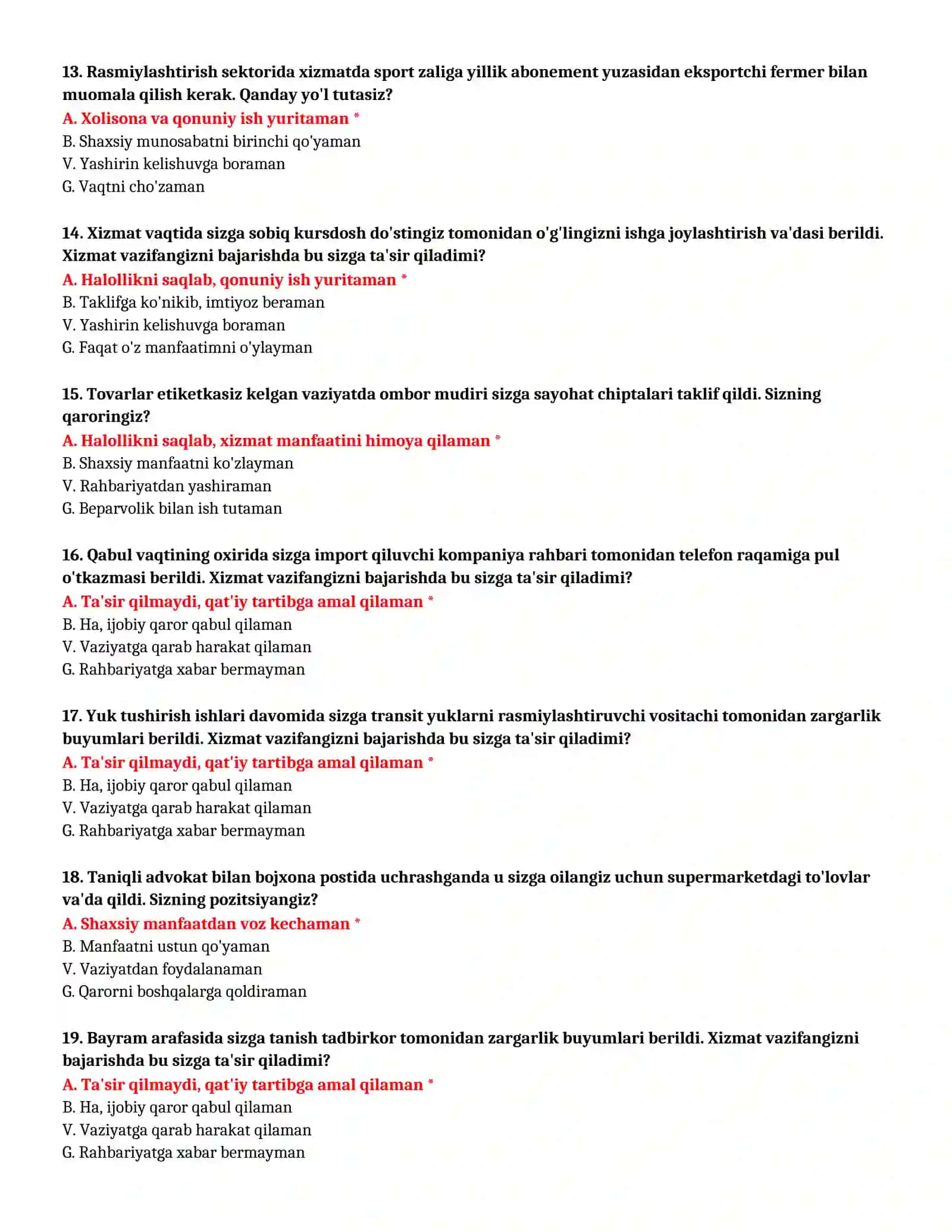 KASBIY TANLOV TEST SAVOLLARI 4