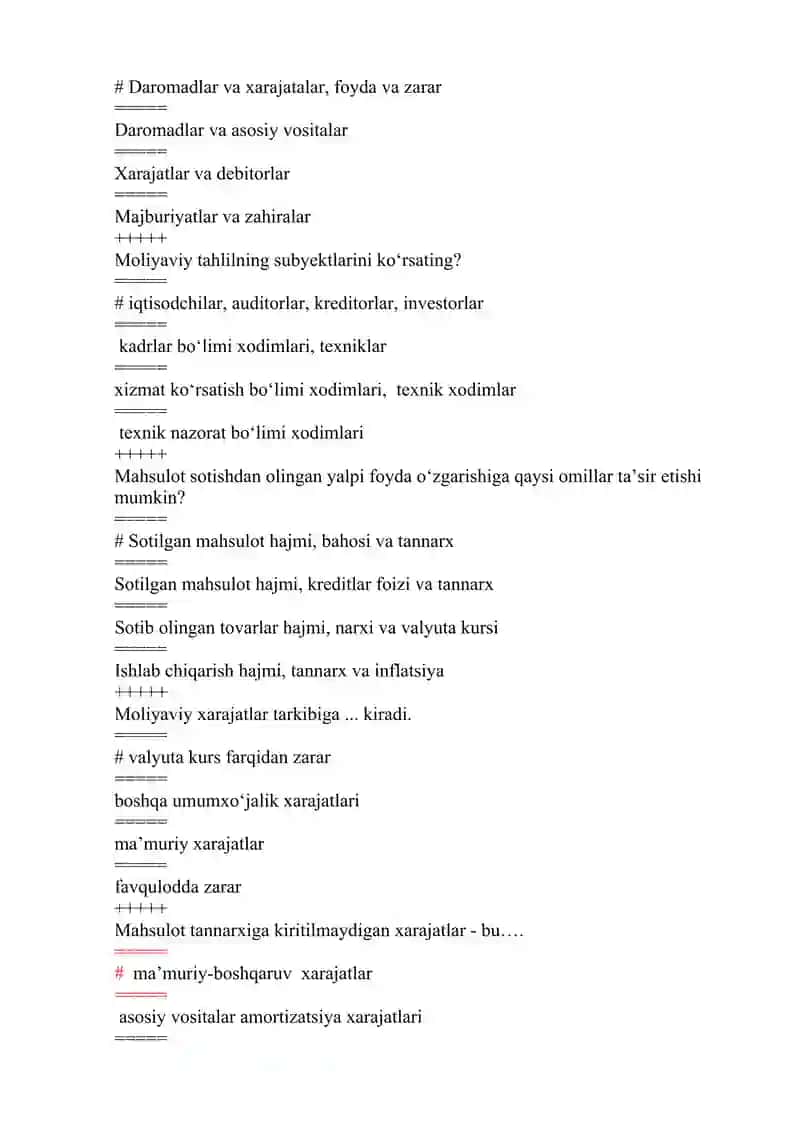 Moliyaviy tahlil test savollari 4