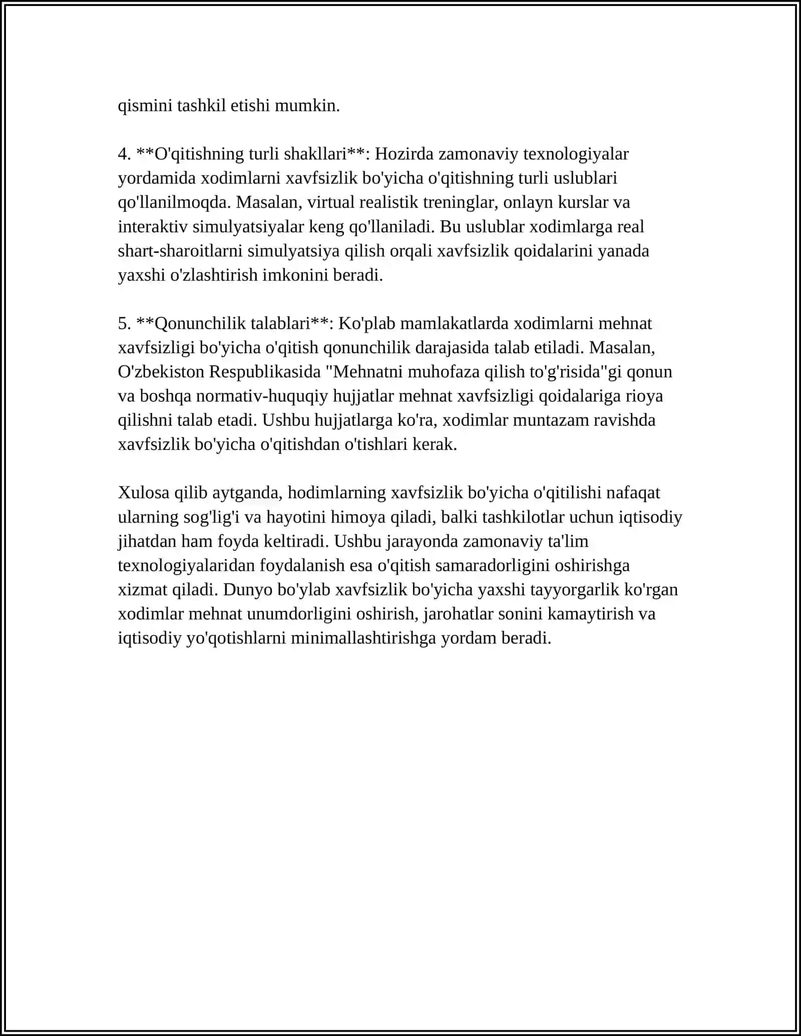 HARAKAT HAVFSIZLIGI BO’YICHA OYLIK HISOBOT TUZISH 4