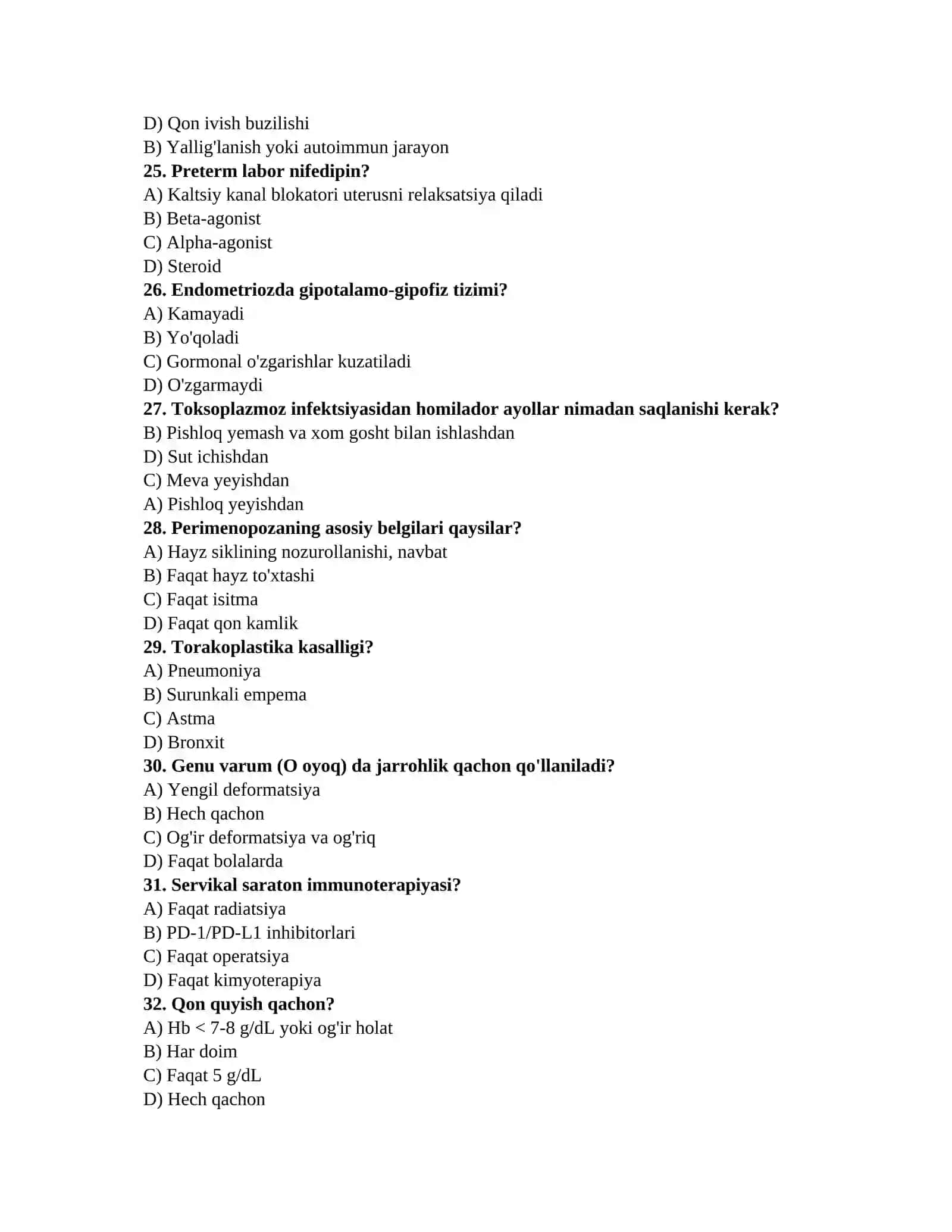 Tibbiyot sinovi savollari 4