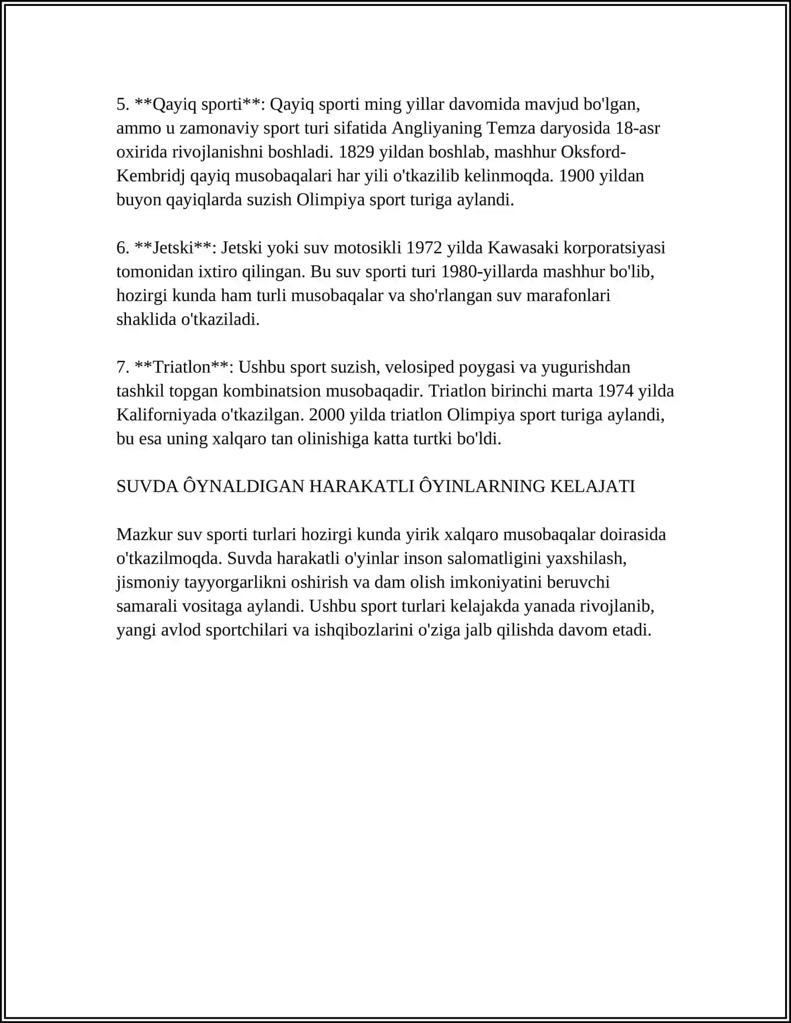 SUVDA ÔYNALDIGAN HARAKATLI ÔYINLARNI ÔRGATISH 15 VAROQLI REFERAT TAYORLASH 4