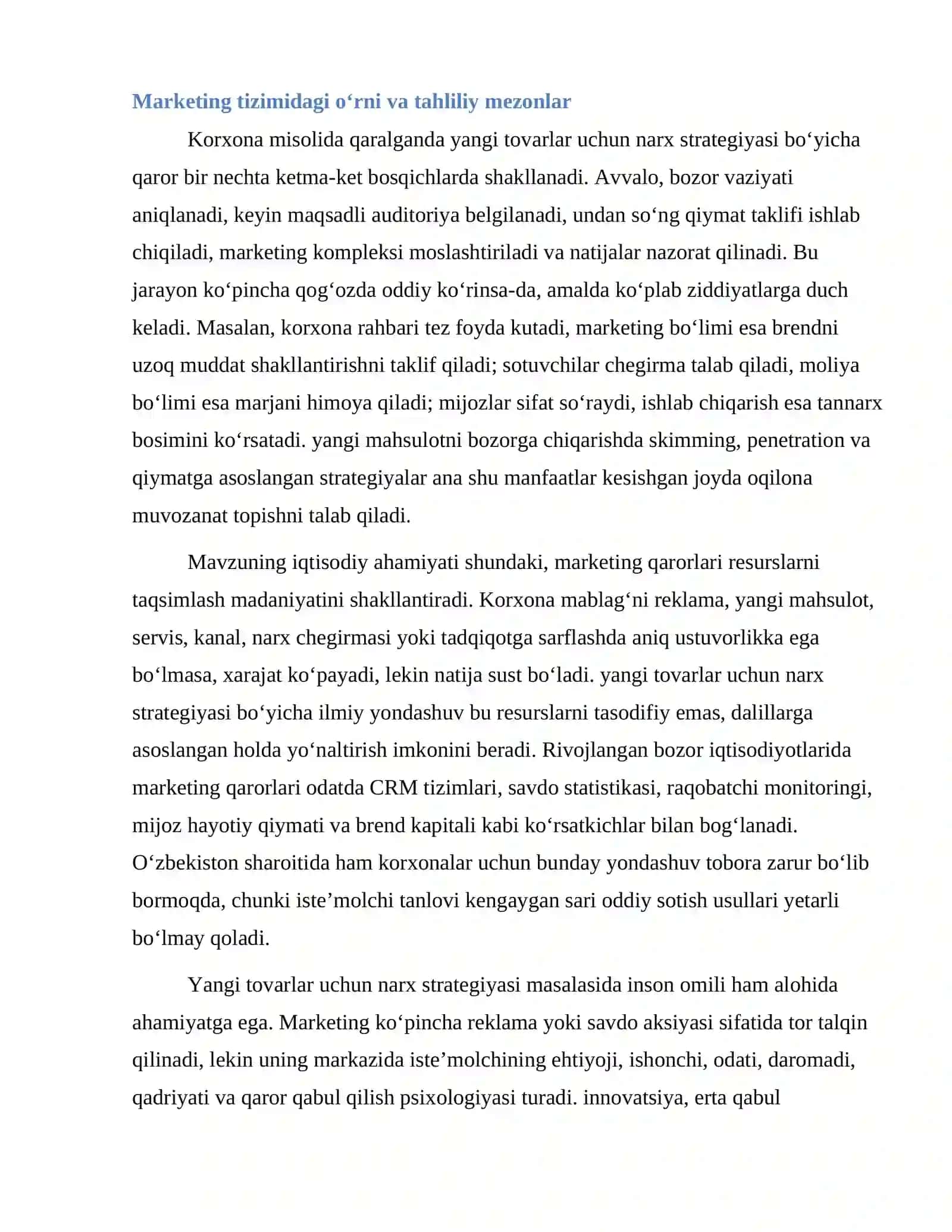 Yangi tovarlar uchun narx strategiyasi 4