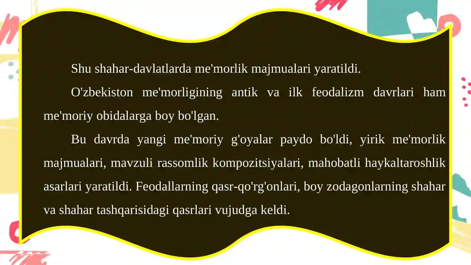 7-sinf tasviriy san’at darsligi asosida 10-mavzu: Me'morlik - msonning har kungi hayotidan ajralmas san'atdir 4