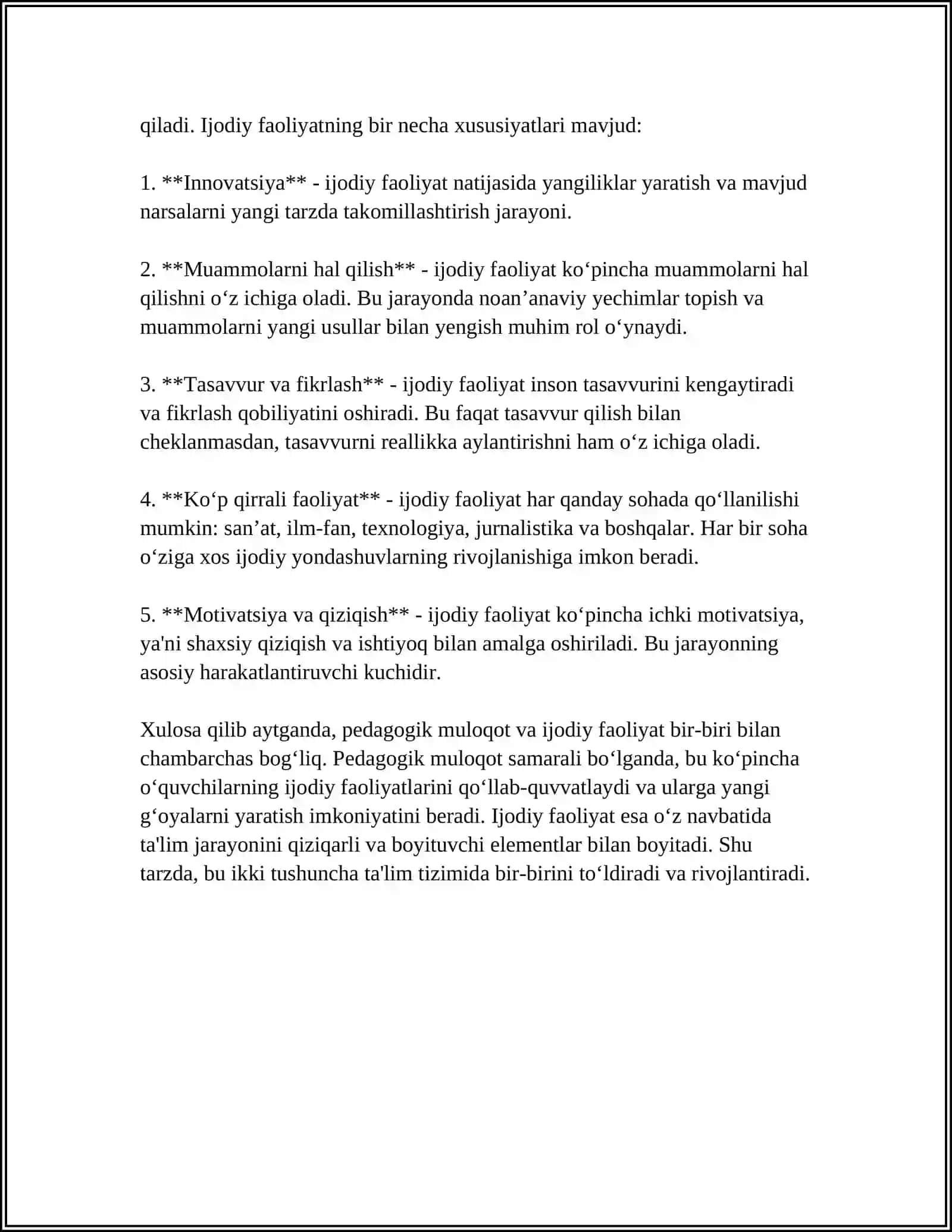 PEDAGOGIK MULOQOT-O‘QITUVCHINING IJODIY FAOLIYATI SIFATIDA 4