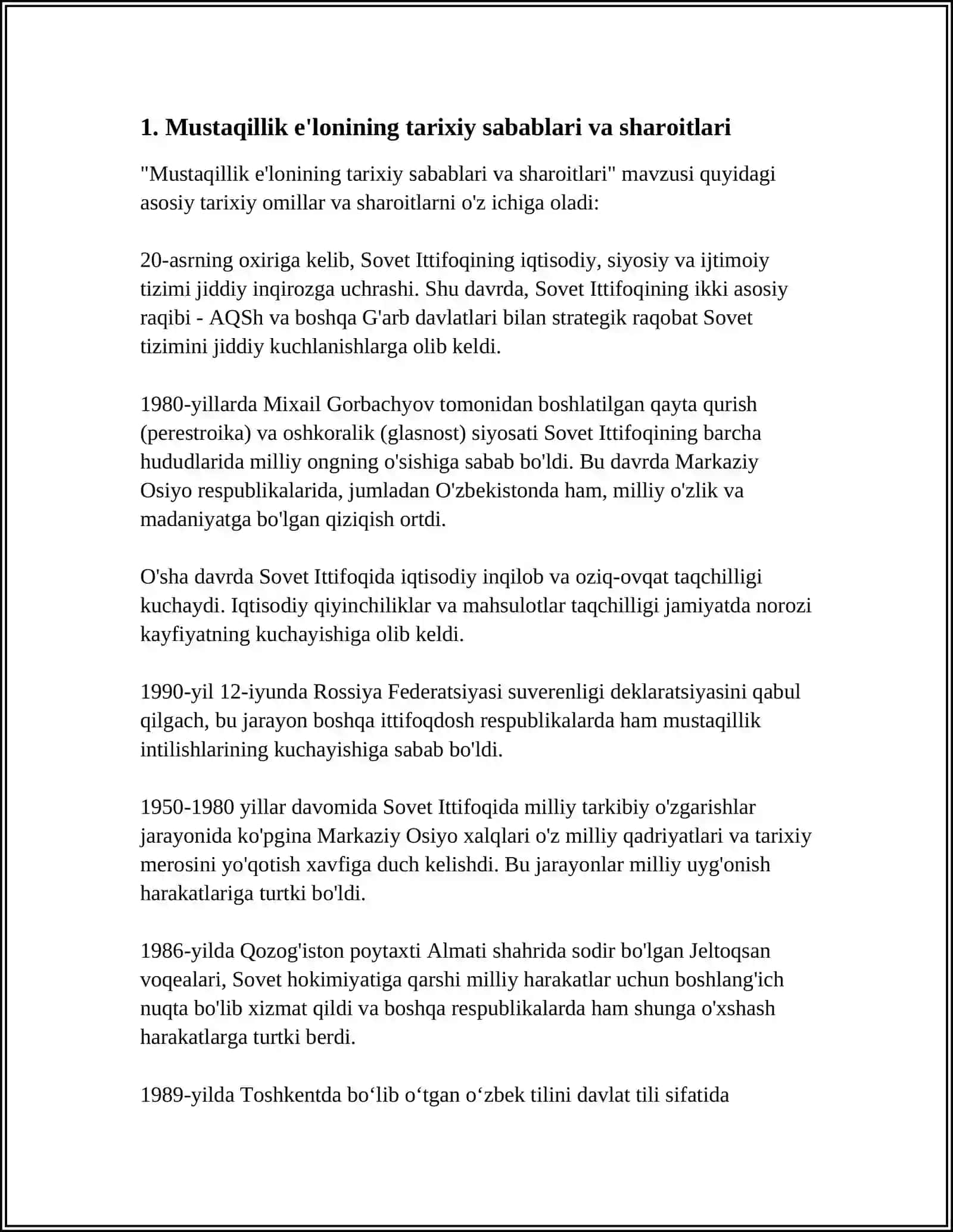 Mustaqil Ôzbekiston Respublikasining tashkil topishi va uning tarixiy ahamiyati 4