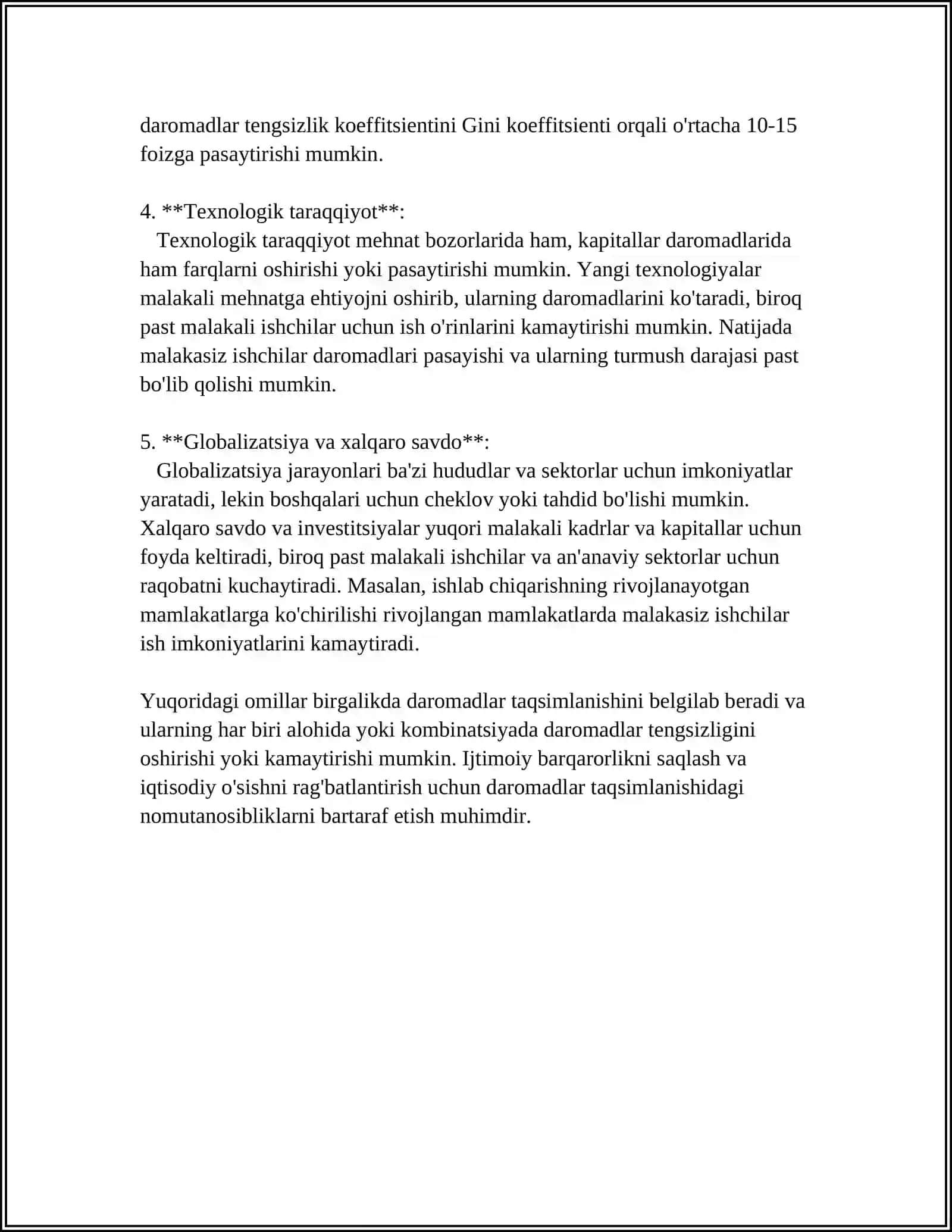 DAROMADLARNING TAQSIMLANISHI, TENGSIZLIK VA QASHSHOQLIK 4