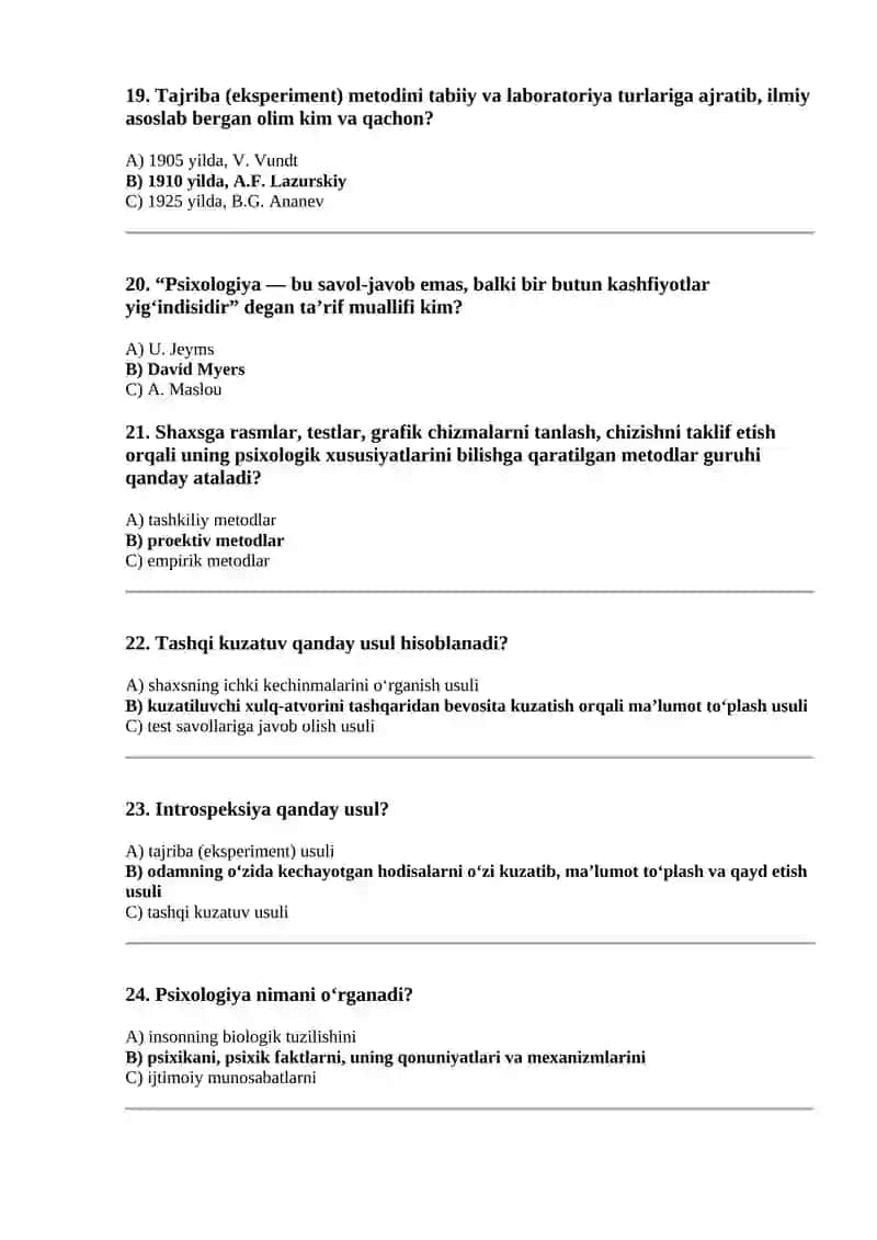 Umumiy Psixologiya sessiya savollari. Yakuniy test 4