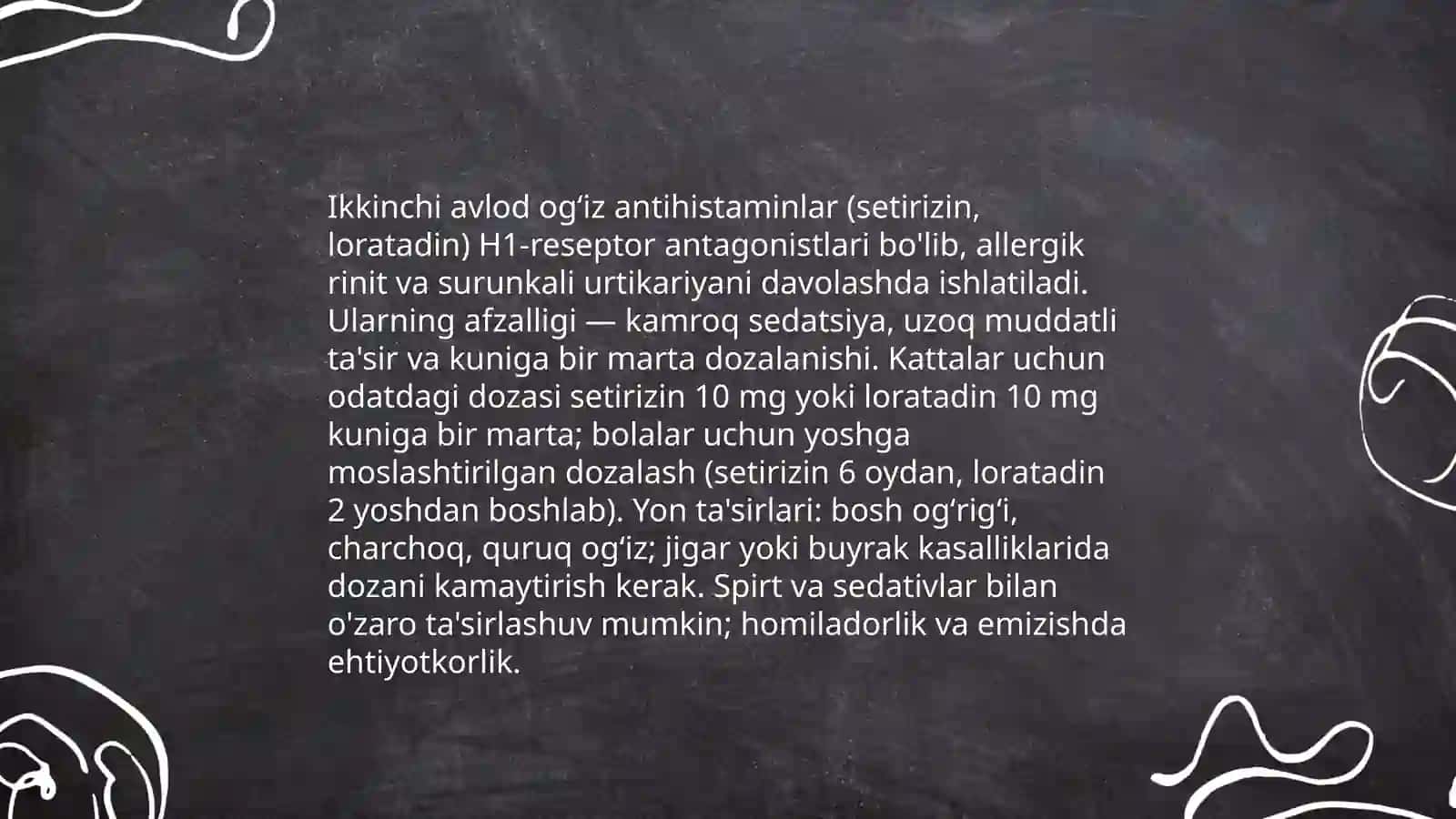 Allergik kasalliklari ularni davolashda retsepsiz beriladigan dori vositalari 4