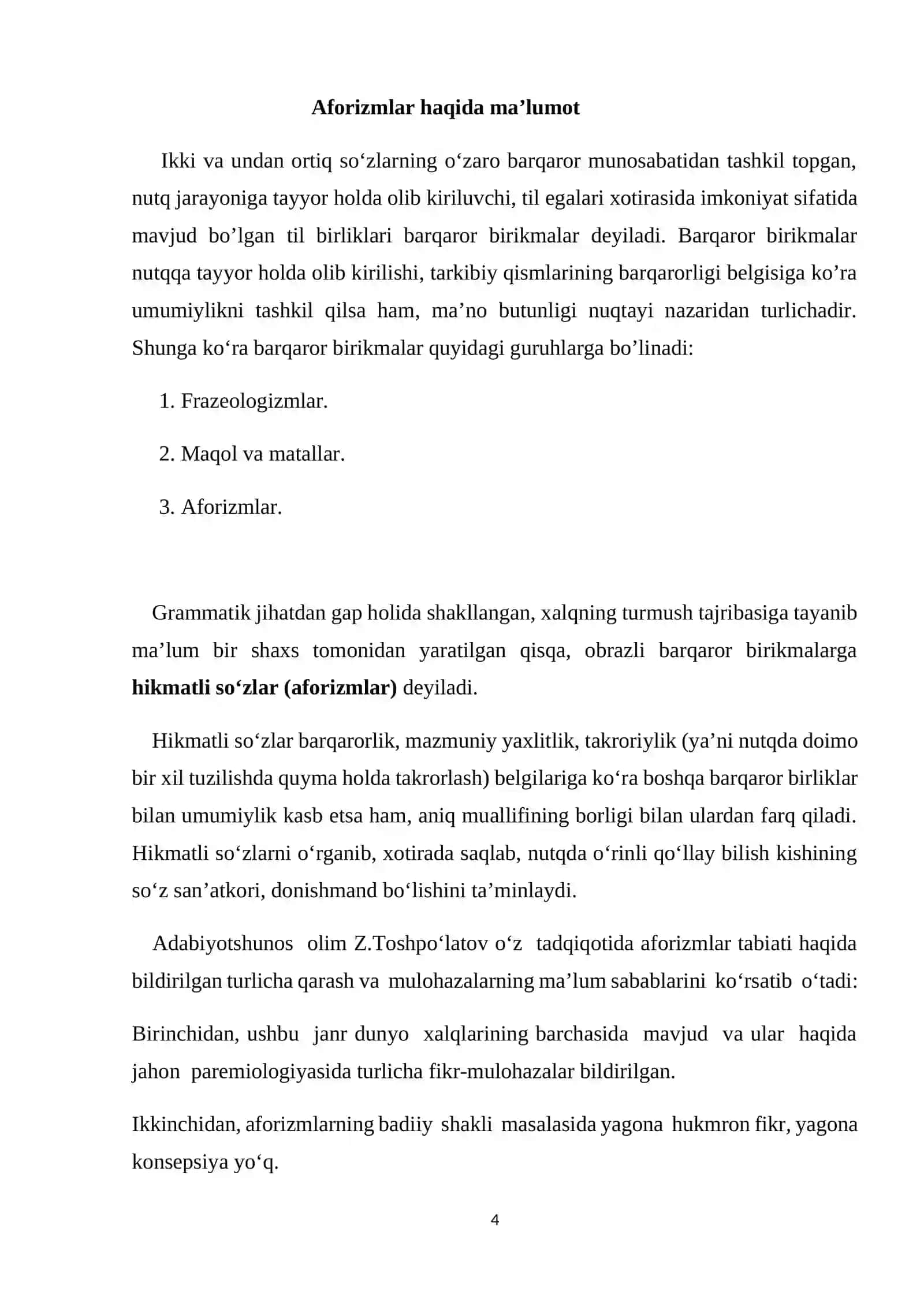 Aforizmlarda egasiz gaplarning shakllari tahlili 4