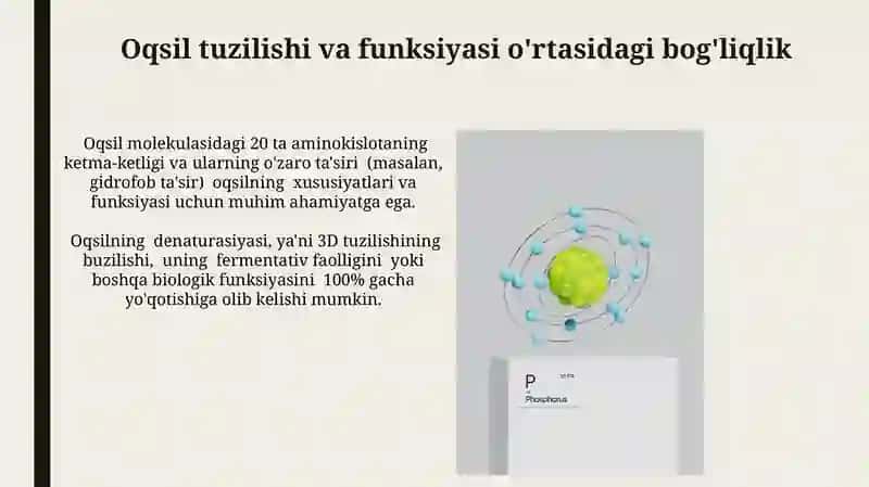 Oqsillarning fizik-kimyoviy xossalari va ulardan maqsadli foydalanish 4