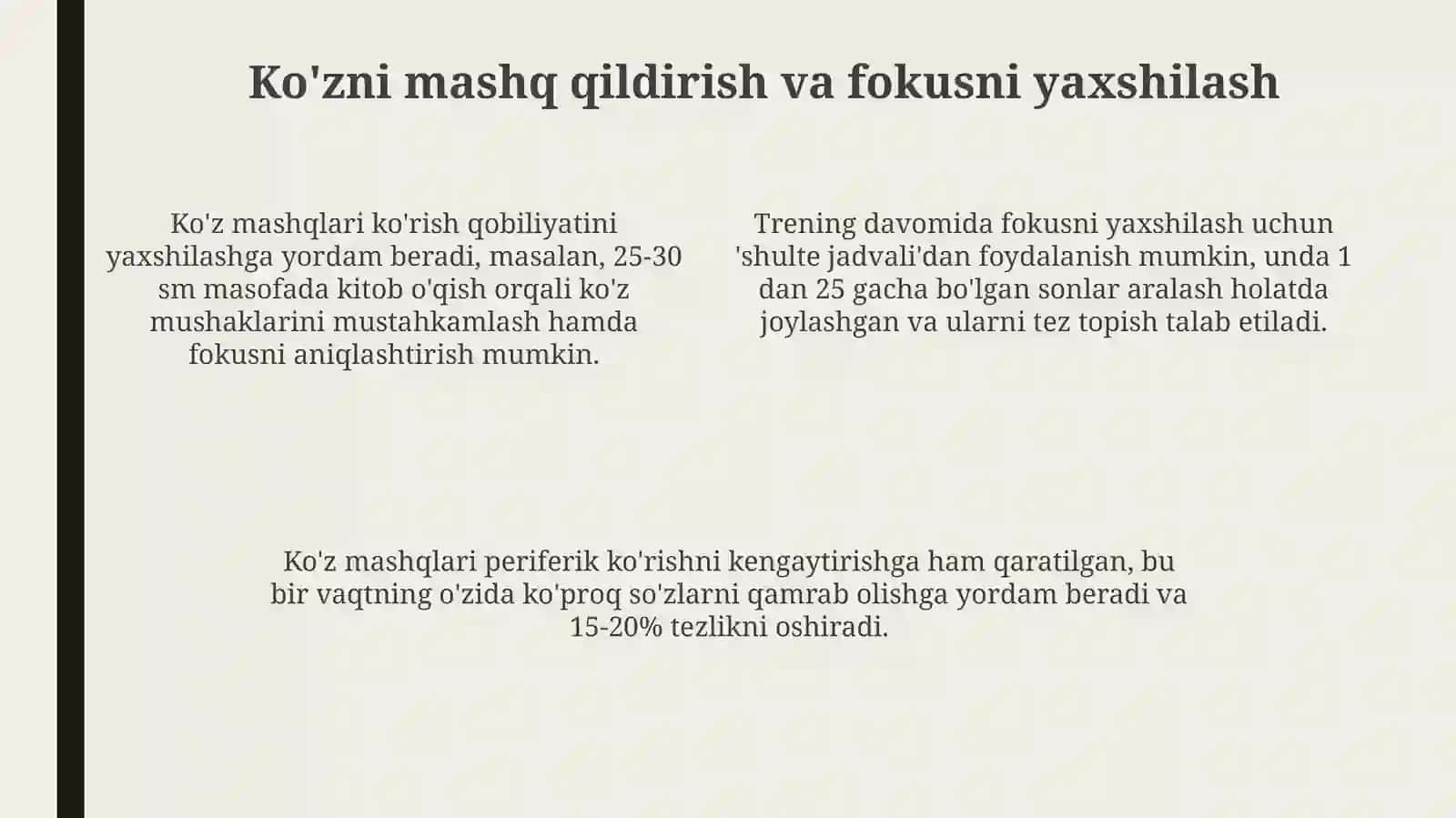 Tez oʻqishga oʻrgatish usullari 4