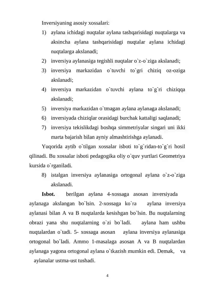 Lobachevskiy geometriyasi uchun Puankare modeli 4