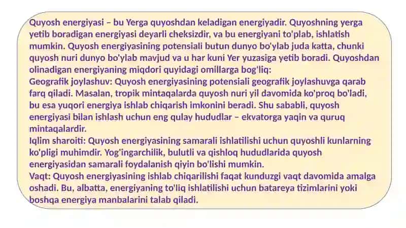 Quyosh energiyasining potensiali va undan unumli foydalanish 4