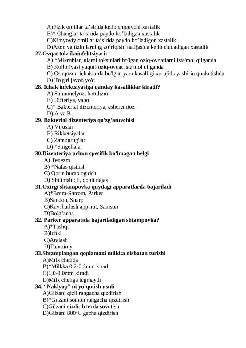 STOMATOLOGIYA TEST SAVOLLARI 4