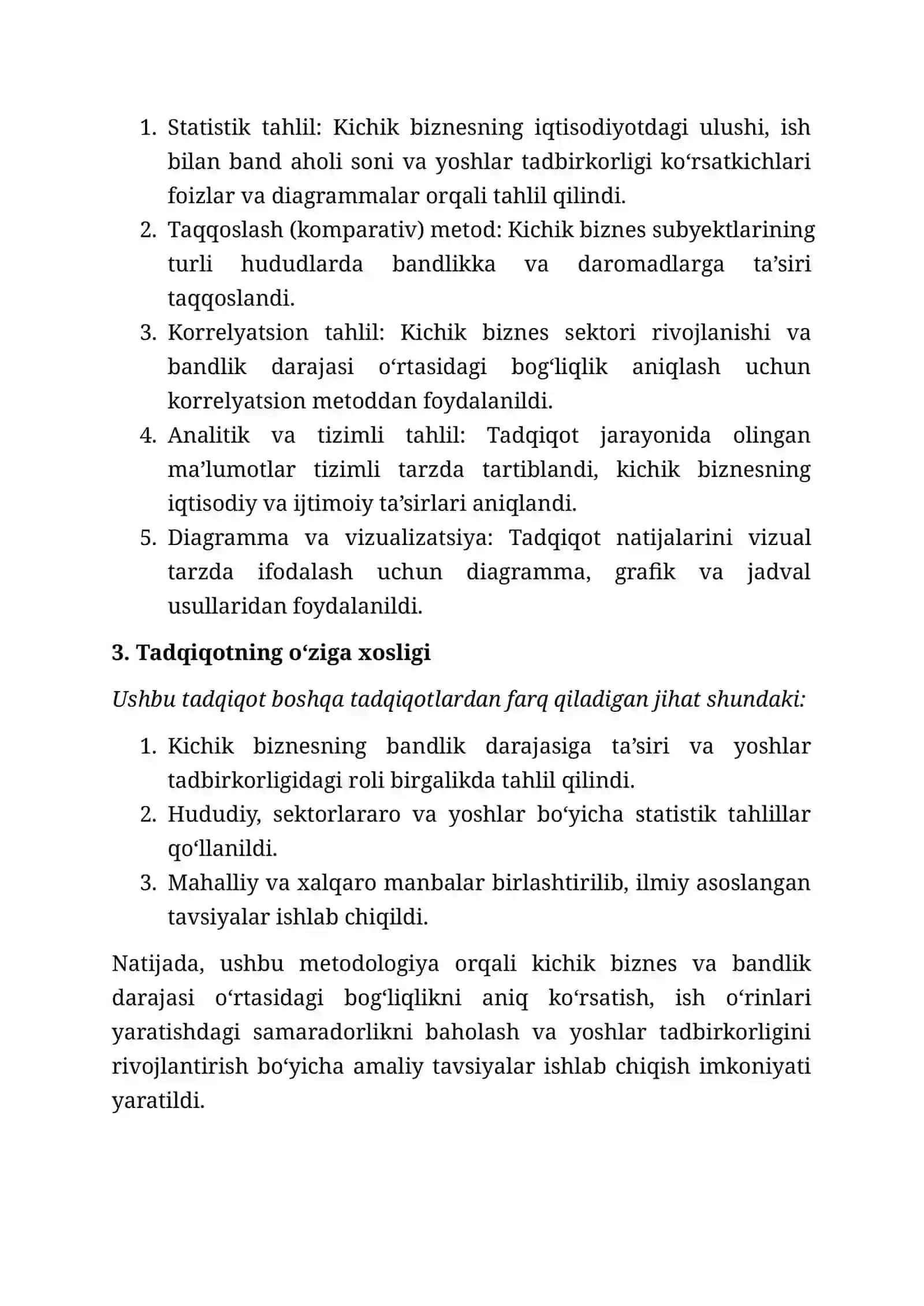 Kichik biznes va bandlik darajasi o'rtasidagi bog'liqlik 4