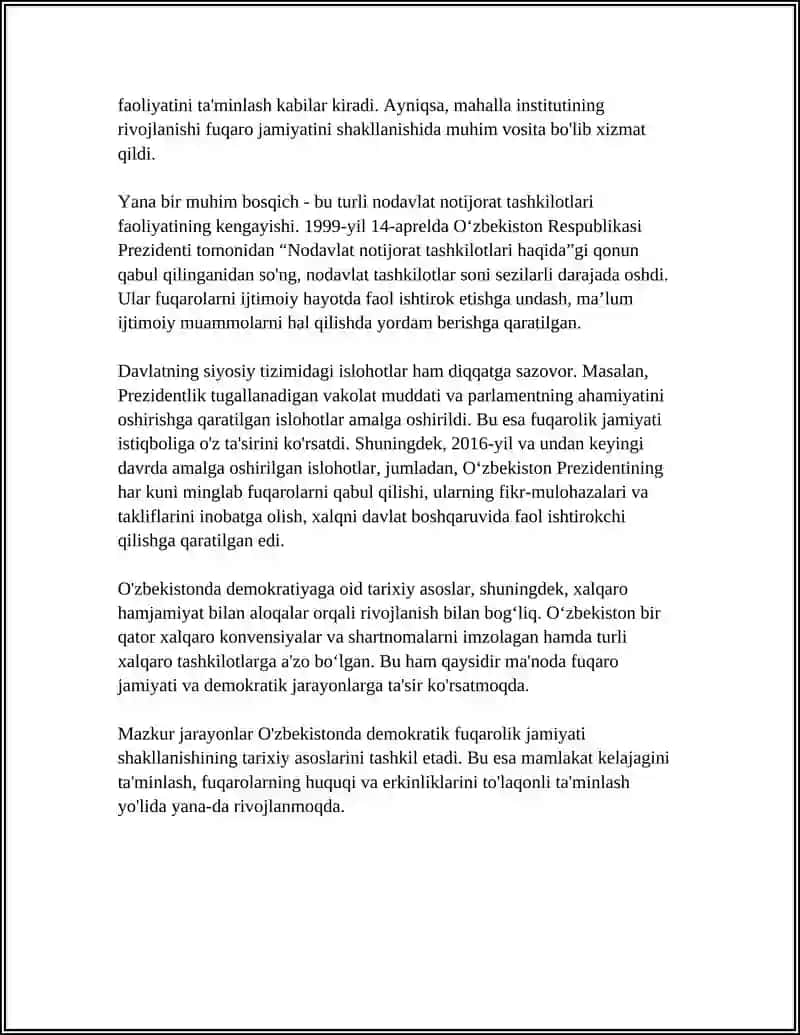 O'ZBEKISTONDA DEMOKRATIK FUQOROLIK JAMIYATI ASOSLARINING SHAKILLANISHI,AMALGA OSHIRILGAN SIYOSIY ISLOHOTLAR 4