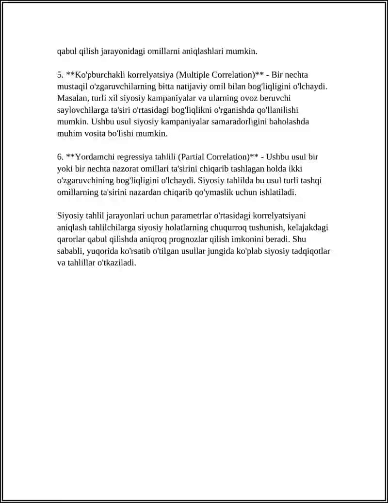 SIYOSIY TAHLIL QILISHDA PARAMETRLARNING O'ZARO BOG'LIQLIGI VA KORRELYATSIYA 4