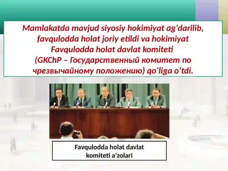 O'zbekistonda davlat mustaqilligining qo'lga kiritilishi, huquqiy demokratik davlat va fuqarolik jamiyati asoslarini barpo etish borasidagi islohotlar 4