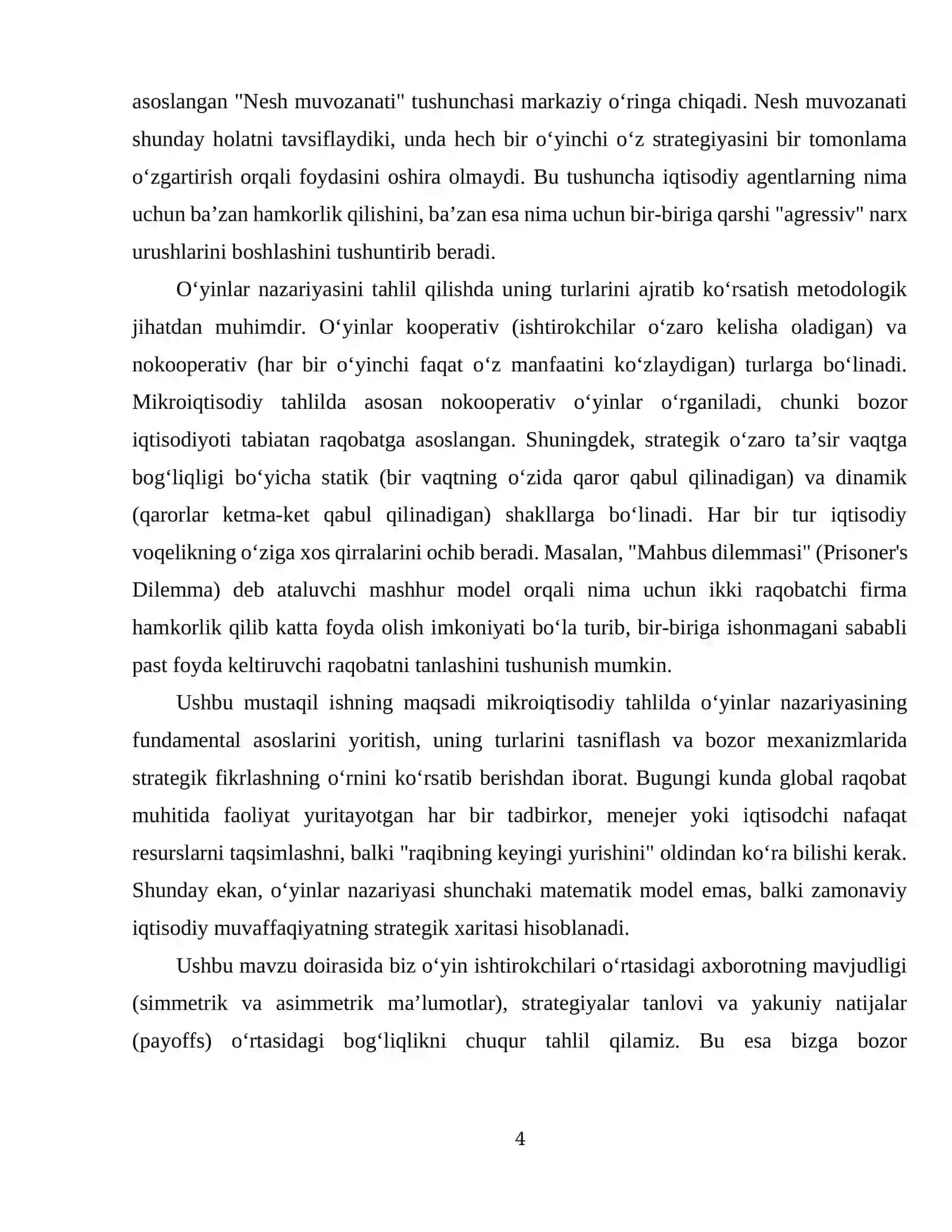 Mikroiqtisodiy tahlilda o‘yin nazariyasi va turlari 4