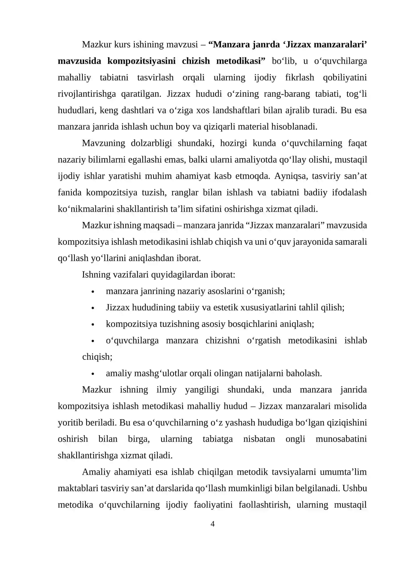 Manzara janrda “Jizzax manzaralari” mavzusida kompozitsiyasini chizish metodikasi 4