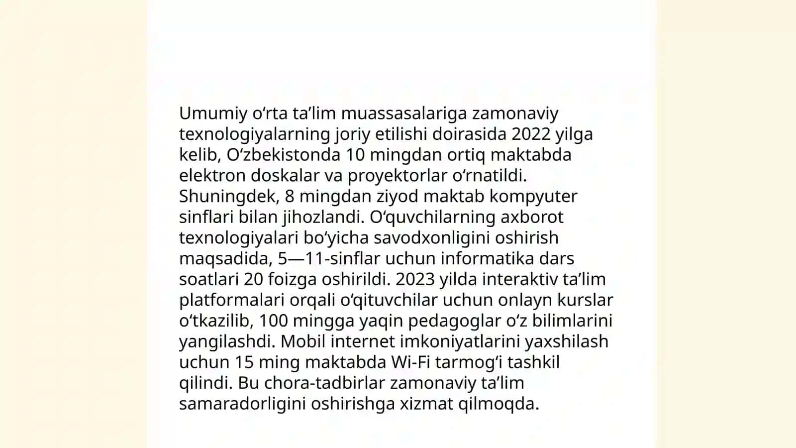 Oʻzbekiston Respublikasida taʼlim sohasidagi amalga oshirilgan islohotlar 4