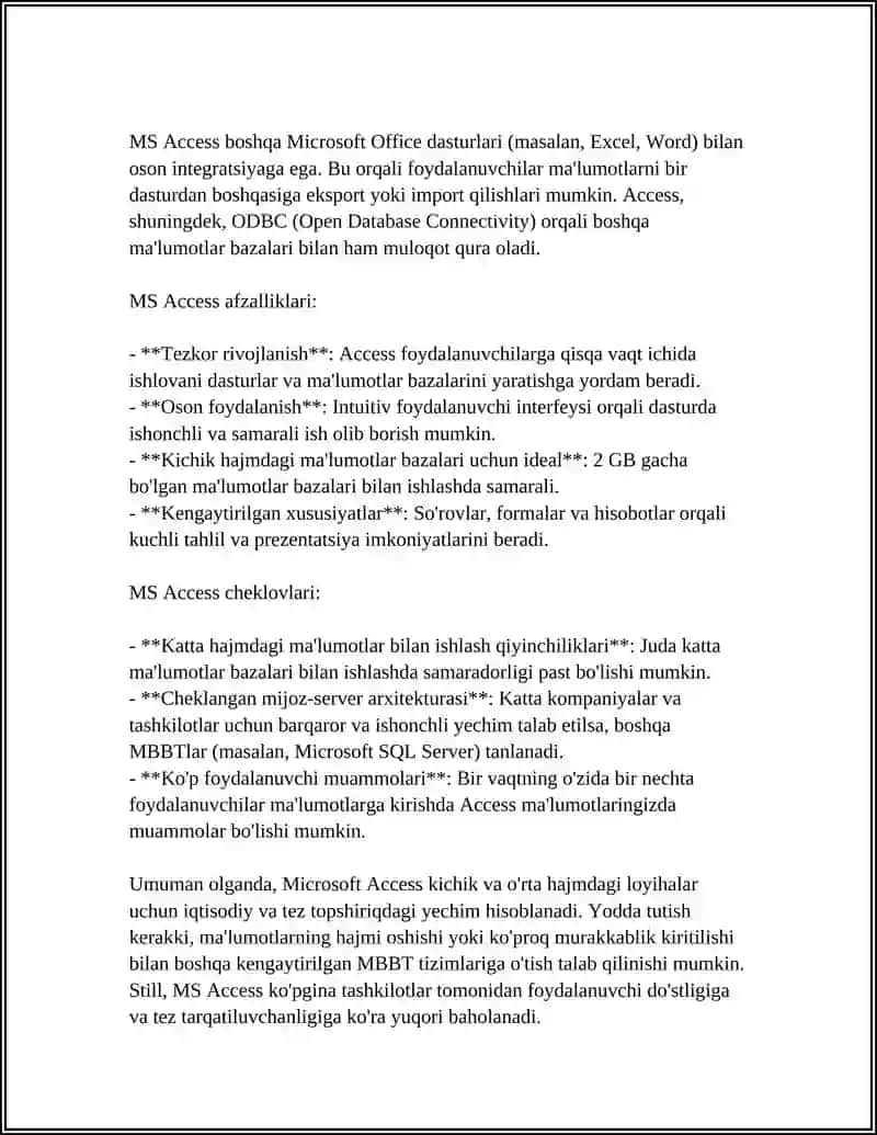 MS ACCESS IMKONIYATKARI 4