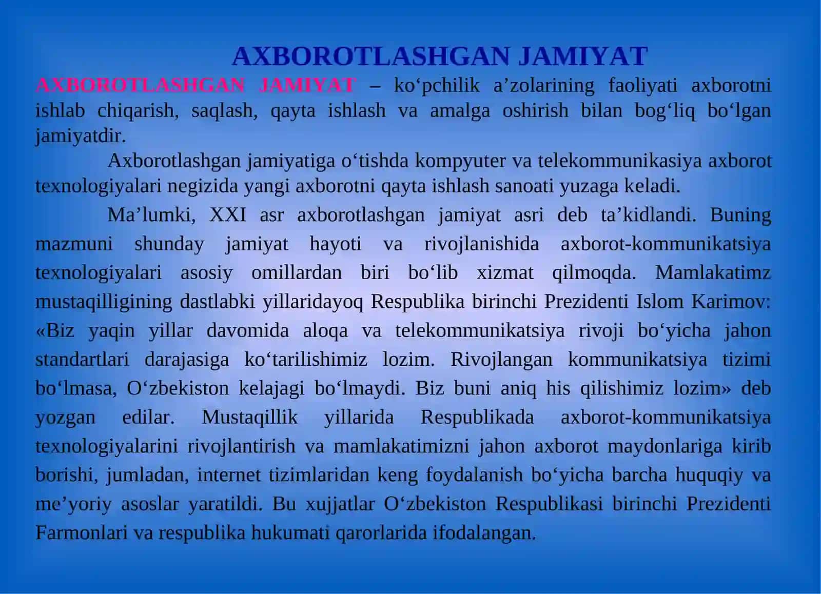 Axborotlashgan jamiyatni shakllantirish jarayonlari 4