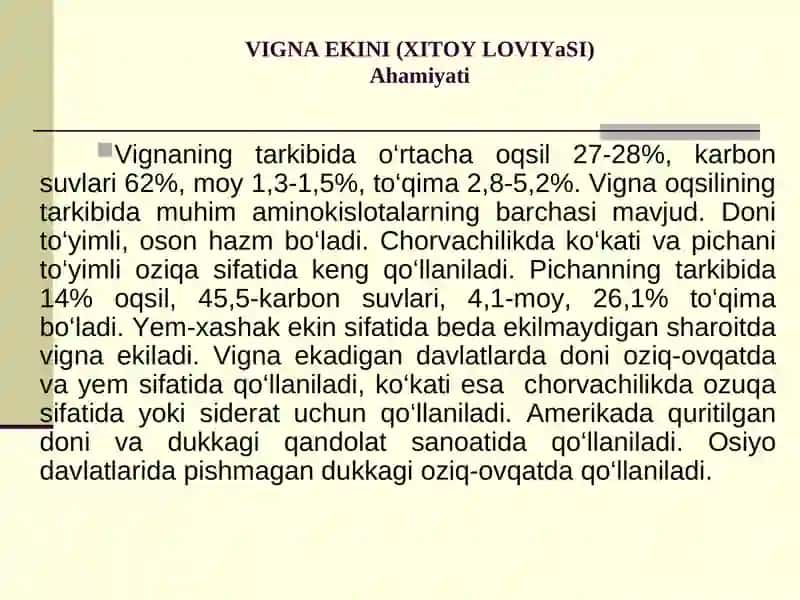 Loviya (mosh)biologiyasi vayetishtirish texnologiyasi 4