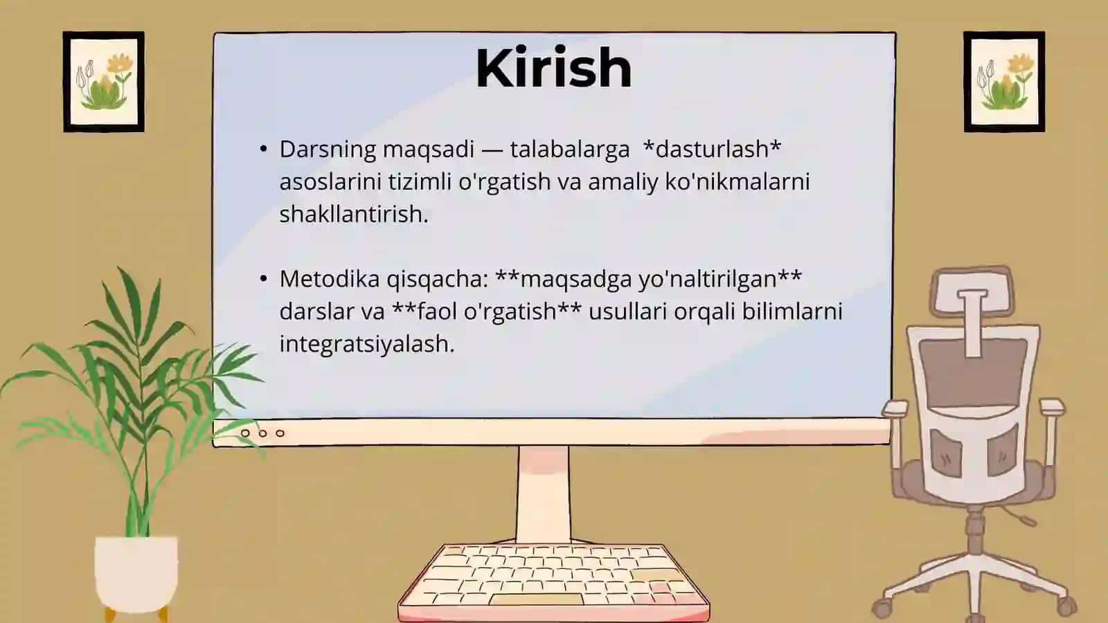 Dasturlash asoslari bo’limini  o’qitish metodikasi 4