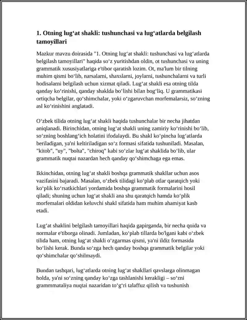 OTNING GRAMMATIK KATEGOROIYALARI LUGʻAT SHAKLI HAQIDATUSHUNCHA OTLARNING TURLANISHI NEGIZINI ANIQLASH 4