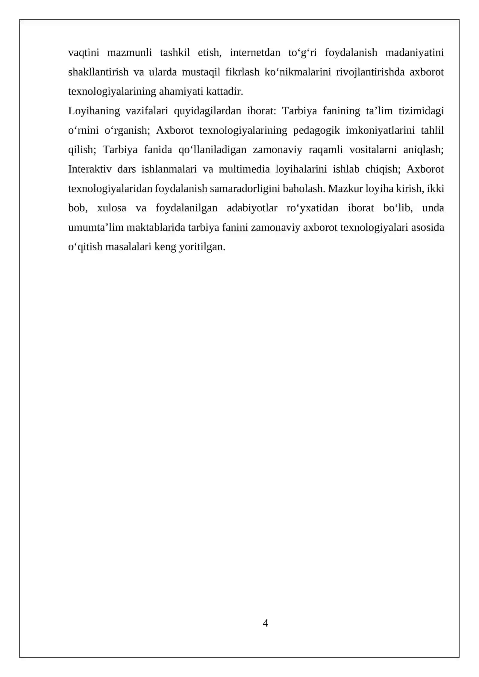 Umumtalim maktablarida tarbiya fanini oqitishda axborot texnalogiyalaridan foydalanishga doir loyihalar ishlab chiqish 4