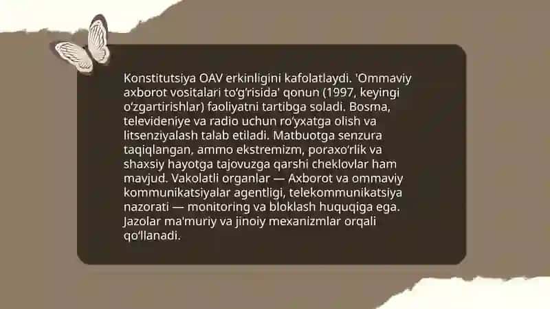 Oʻzbekiston Respublikasida ommaviy axborot vositalarining qonuniy asoslari 4
