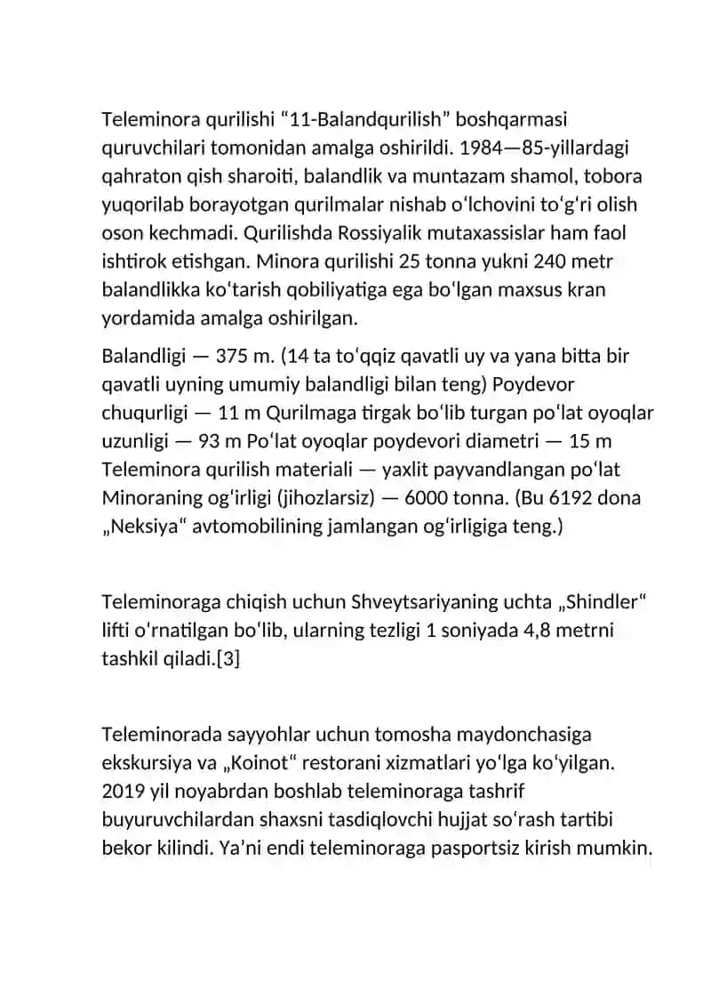 TOSHKENT TELEMINORASI ARXITEKTURASI BILAN TANISHISH 4
