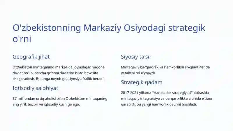 Markaziy Osiyo davlatlari bilan aloqalar: Strategik hamkorlik va rivojlanish 4
