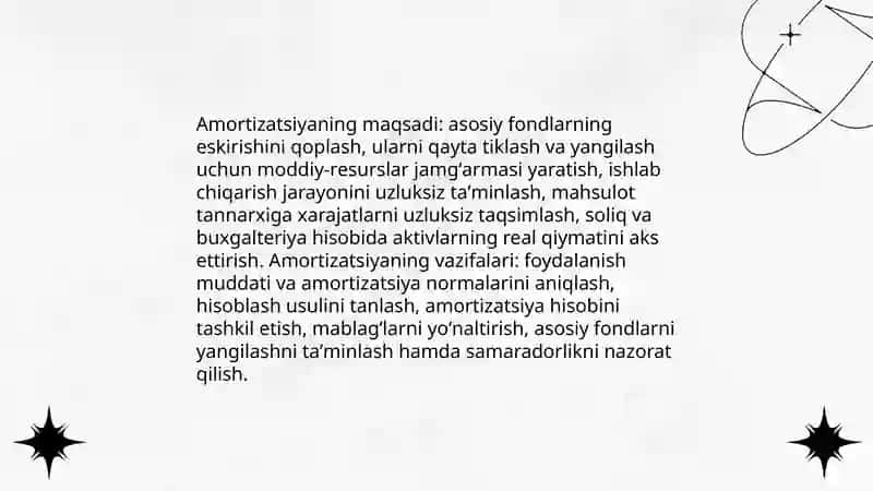 Asosiy fondlarni amartizatsiyasi va foydalanish ko'rsatkichlari 4