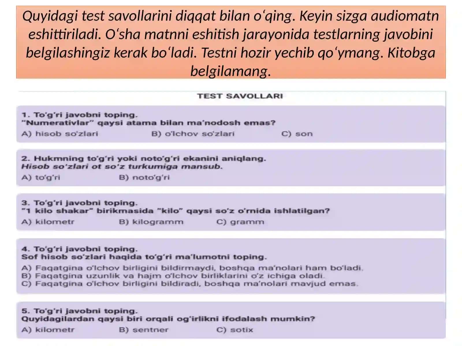 Audiomatn. Testtopshiriqlari 4