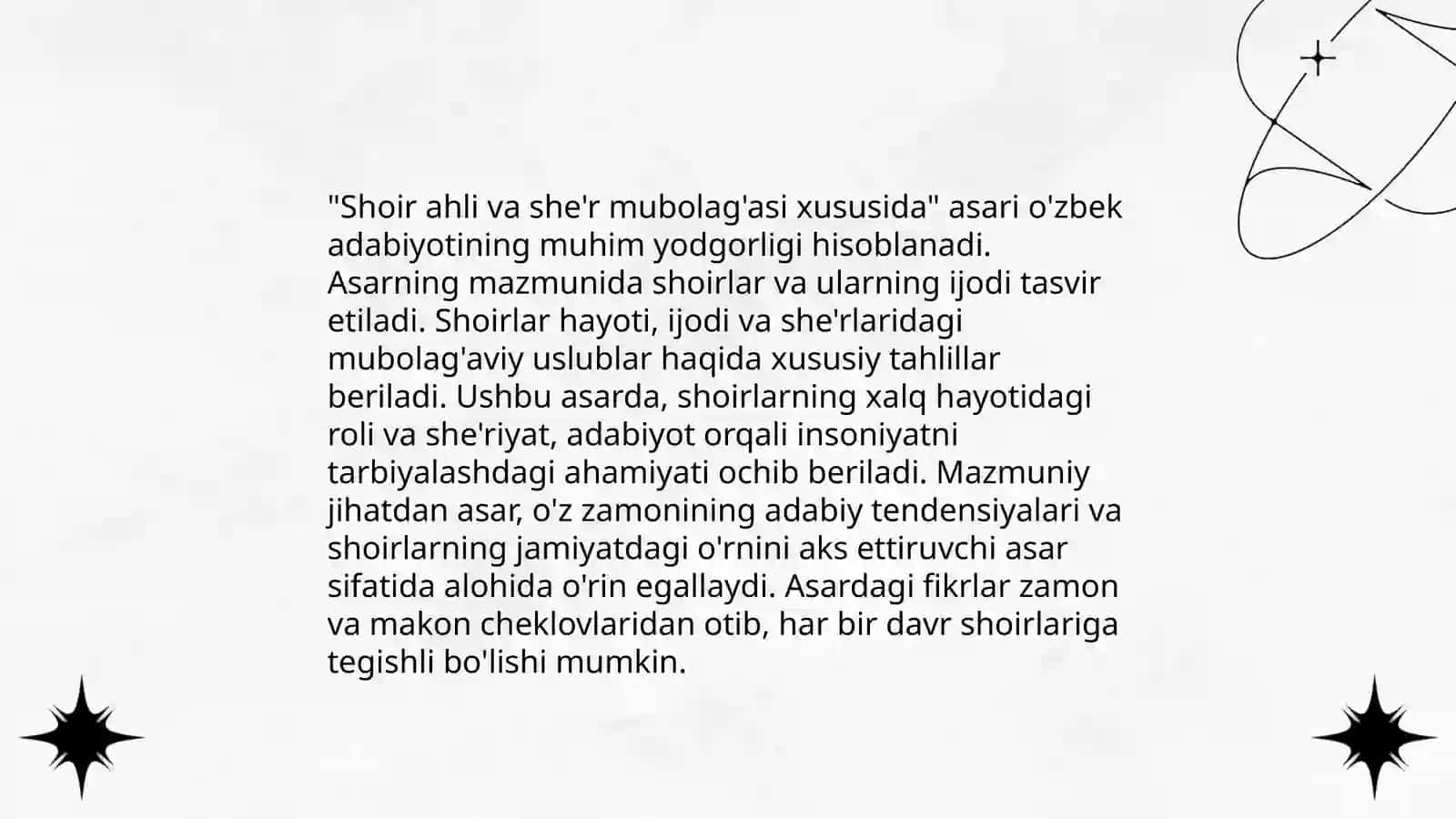 "Shoir ahli va she'r mubolag'asi xususida" asarini o'rganish 4