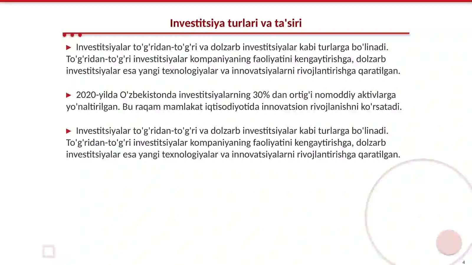 Nomoddiy aktivlarga safarbar etiladigan investitsiyalarni moliyalashtirish 4