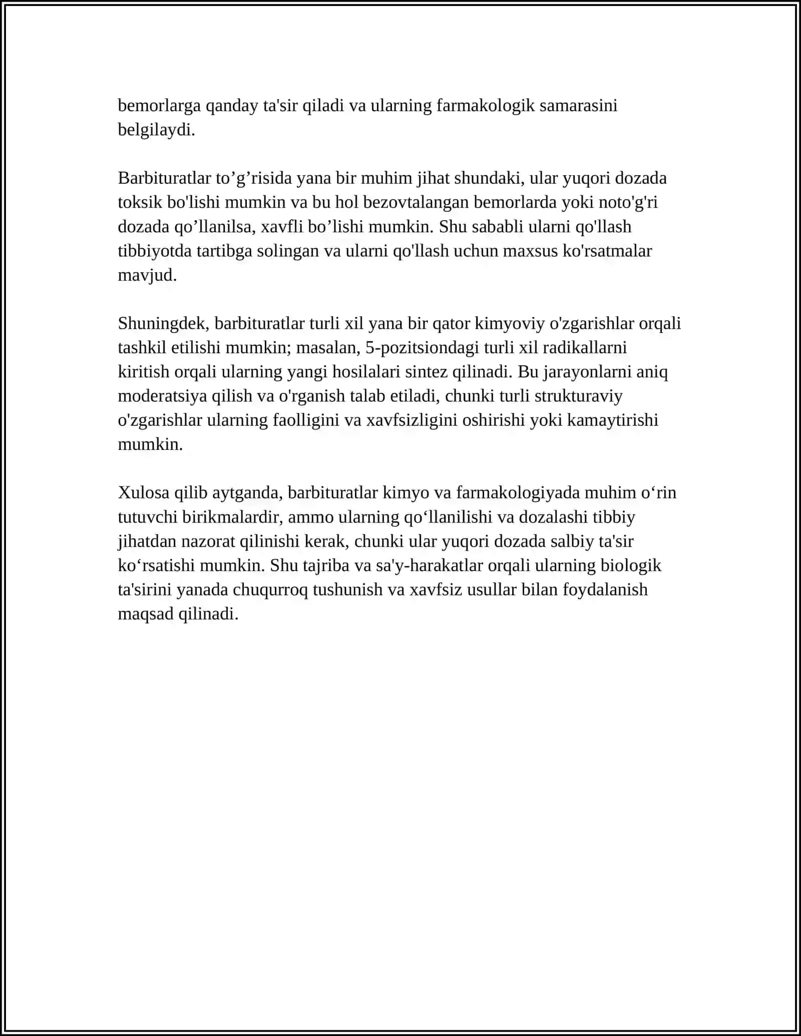 BARBITUR KISLOTA VA UNING ASOSIDA OLINGAN DORI VOSITALARI 4