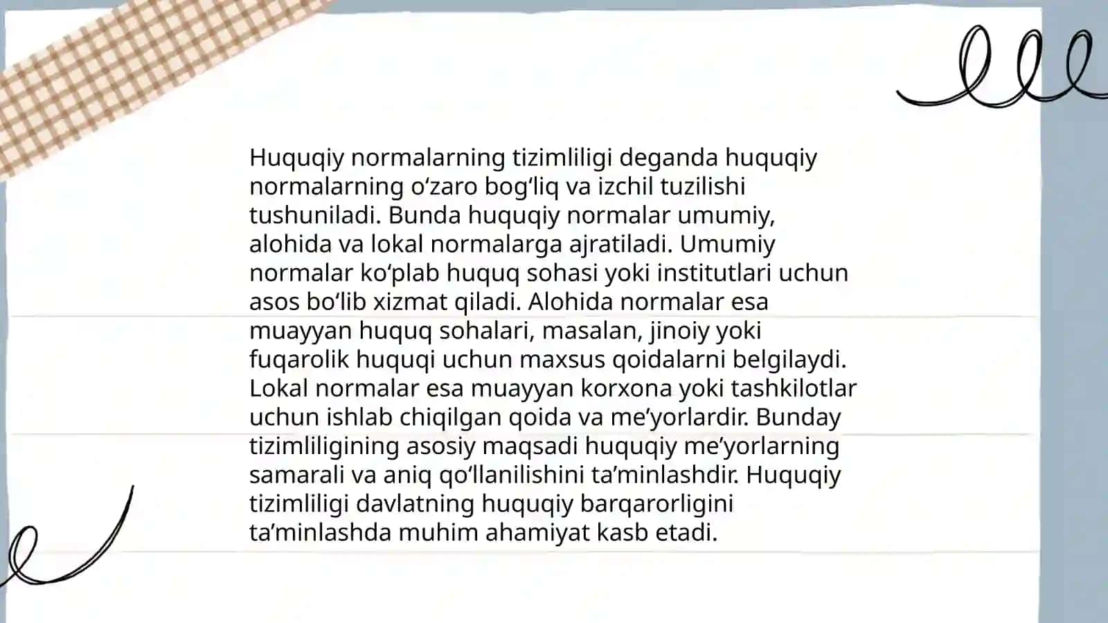 Huquq normasining asosiy belgilaridan bo'lgan tizimlilik belgisiga 4