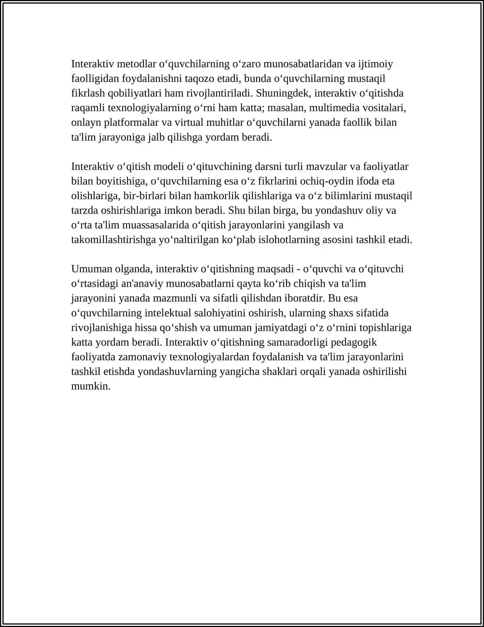 O‘QITISHNING INTERAKTIV METODLARI VA ULARNING KLASSIFIKATSIYASI (TASNIFI) 4