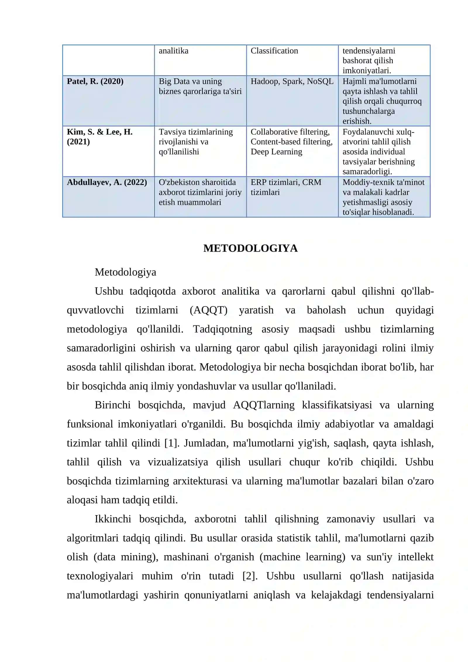 AXBOROT ANALITIKA VA QARORLARNI QABUL QILISHNI QO'LLAB QUVVATLOVCHI TIZIMLAR 4