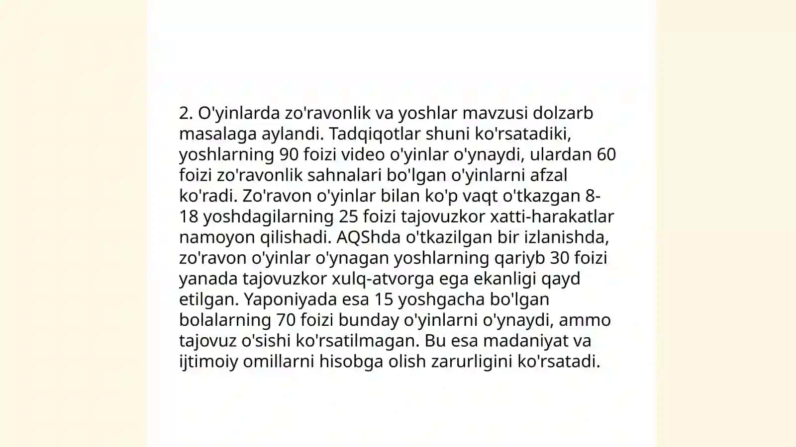 Onlayn o'yinlarning yoshlar ongiga ta'siri 4