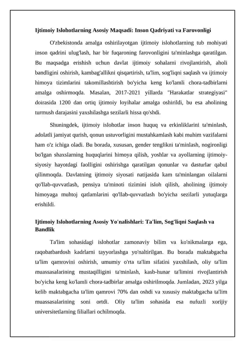 O'zbekistonda ijtimoiy islohotlar: Maqsad, yo'nalish va ahamiyat 4